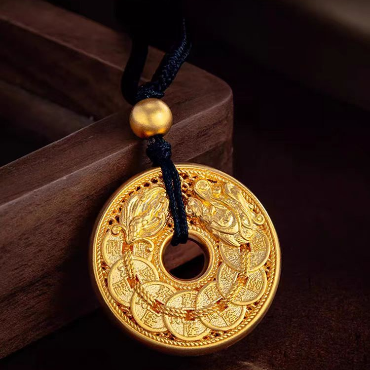 合金吊坠 时尚古法平安扣盘龙钱币吊坠实心双面精美挂坠项坠素款