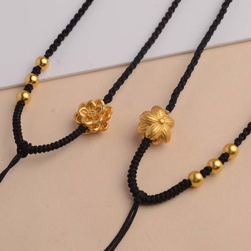 合金项链 时尚莲花绳编织编绳手编纯手工精美气质素款可调节