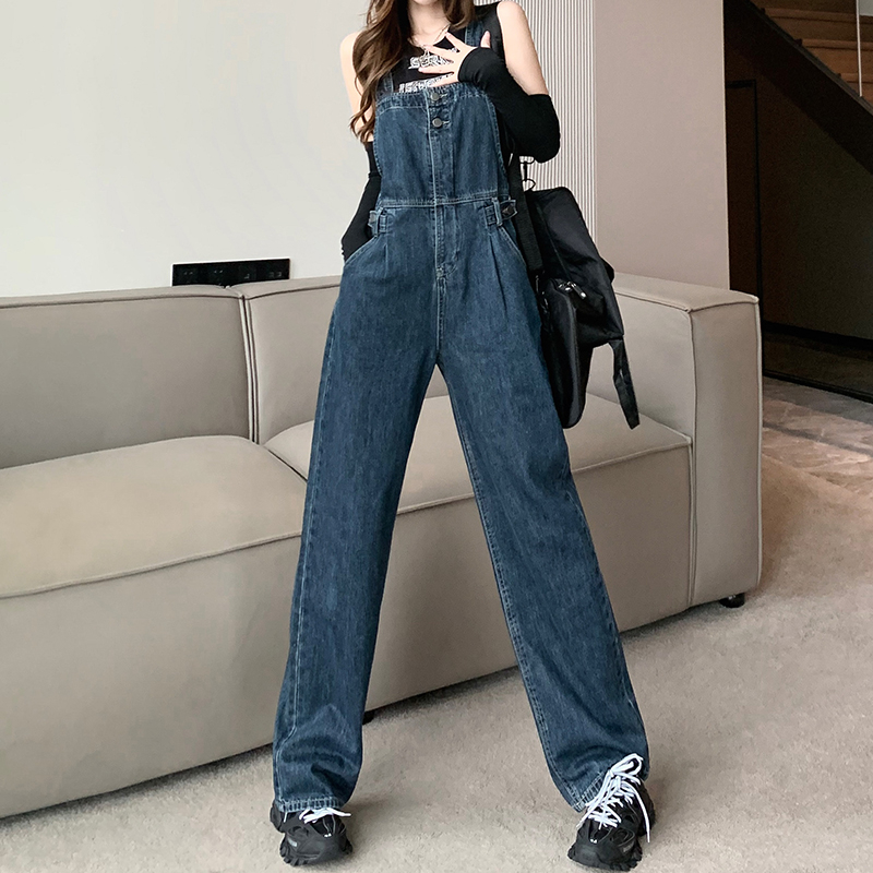 【2】韩版宽松百搭显瘦牛仔背带裤女美式复古工装吊带长裤