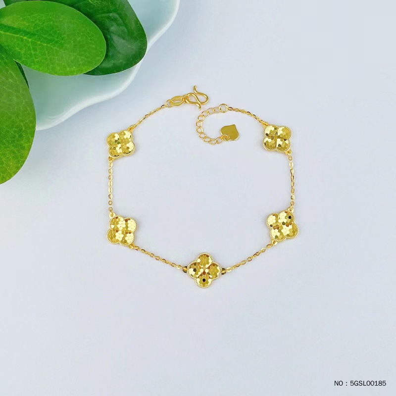 足金鱼鳞四叶草手链五花调节5G黄金（约9.9mm）气质轻奢时尚百搭