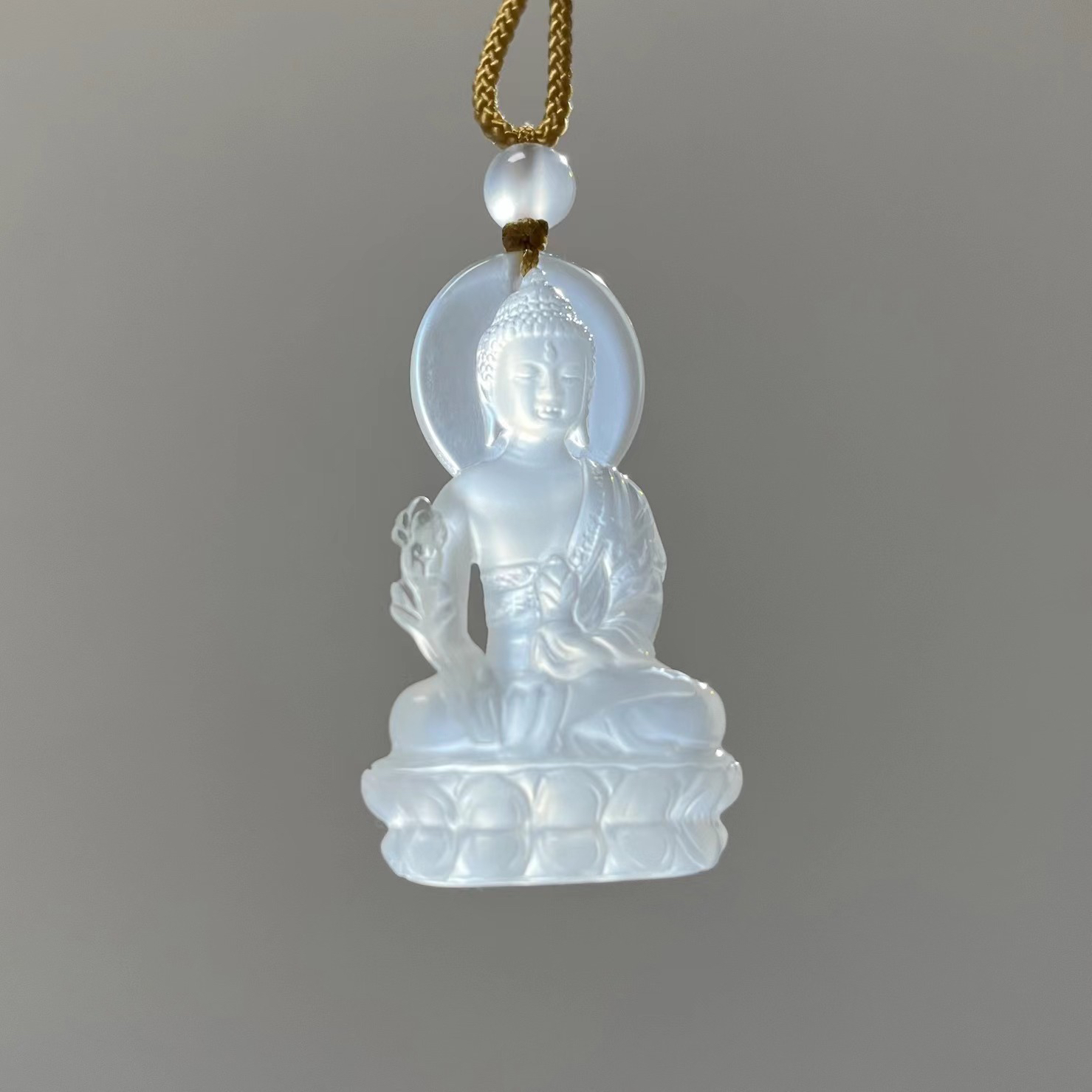 【药师佛】天然白冰玉髓/可戴可摆可供/慈祥端庄