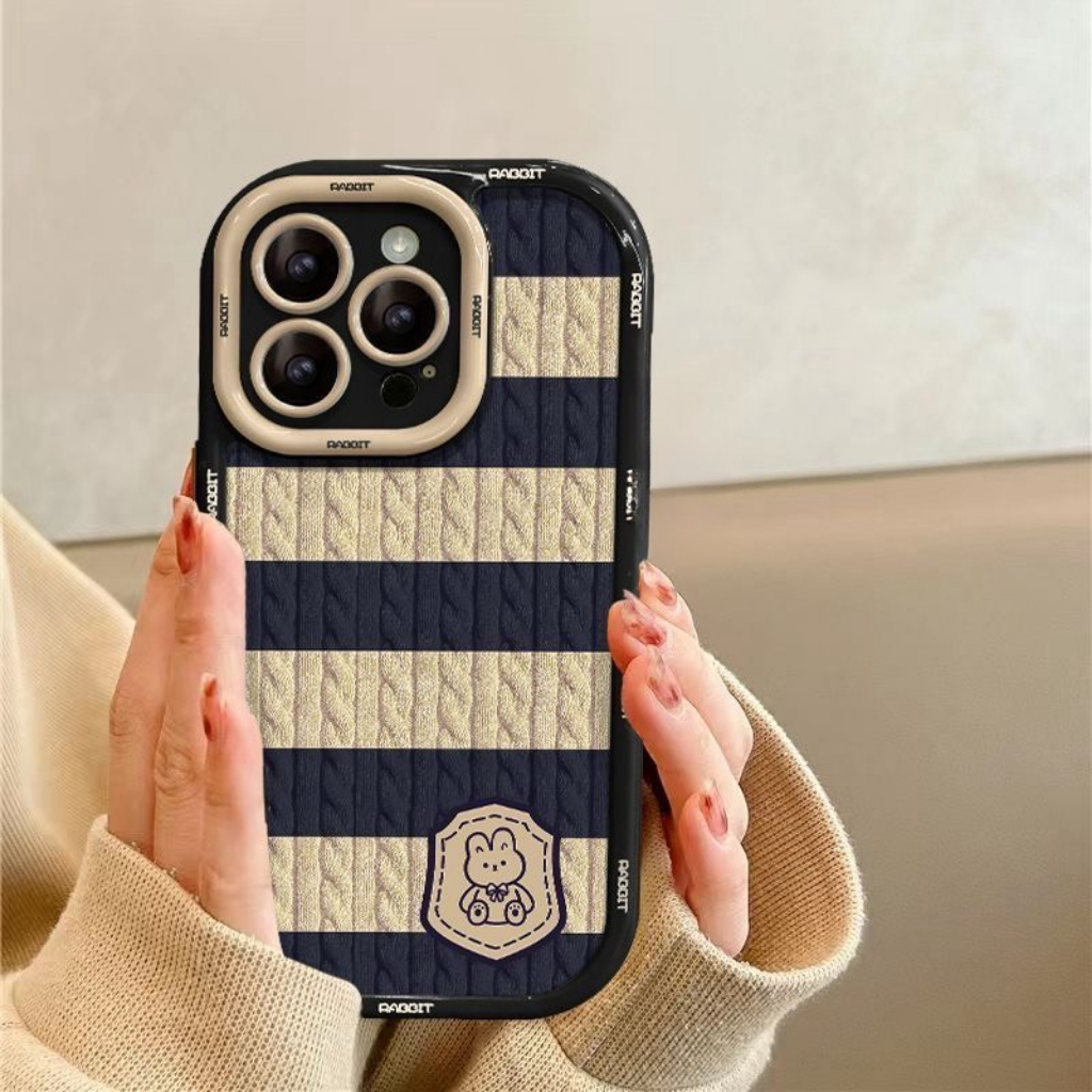 条纹小兔适用iphone15/14/12/11/xr手机壳苹果13华为vivo小米oppo