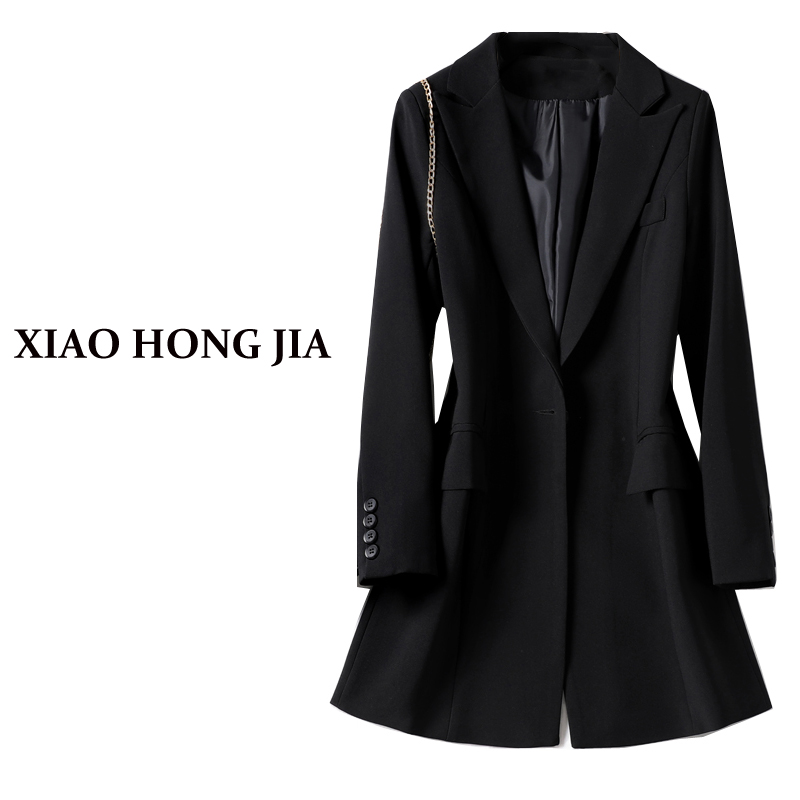 西装外套女新款春秋韩版修身中长款时尚百搭黑色职业气质西服上衣