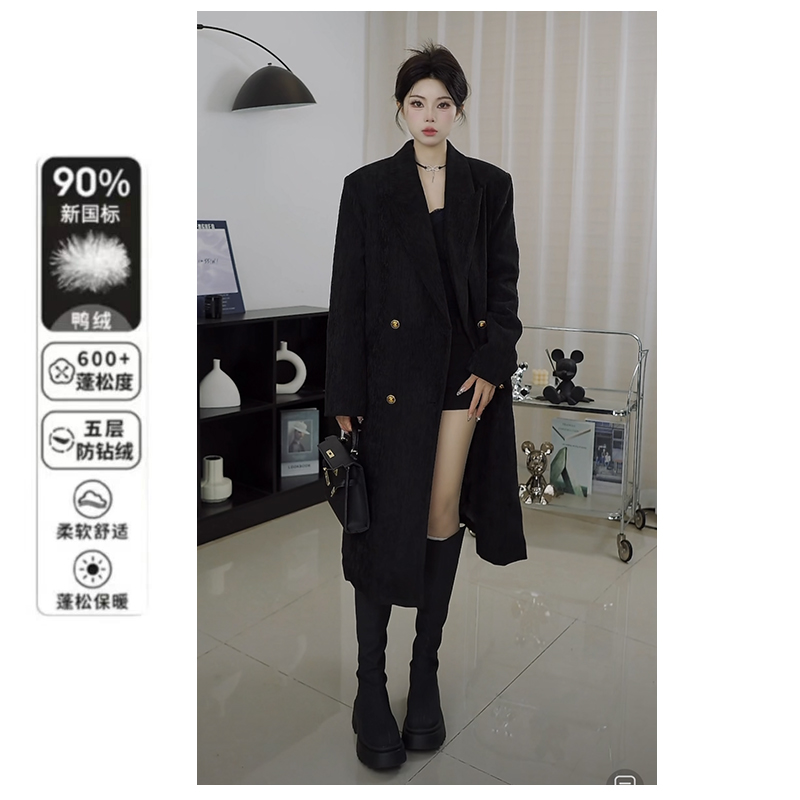 羽绒服女冬季新款高级感加厚保暖白鸭绒内胆休闲气质黑色西装大衣