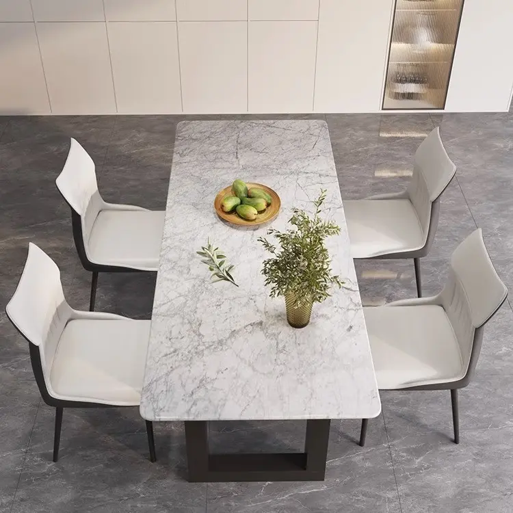 中花白长方形天然奢石餐桌轻奢意式小户型现代简约天然大理石餐桌
