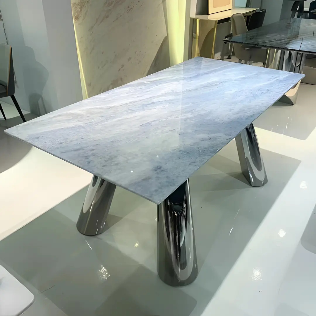 【蓝水晶】天然奢石餐桌创意意式设计师大理石家用极简长方形饭桌