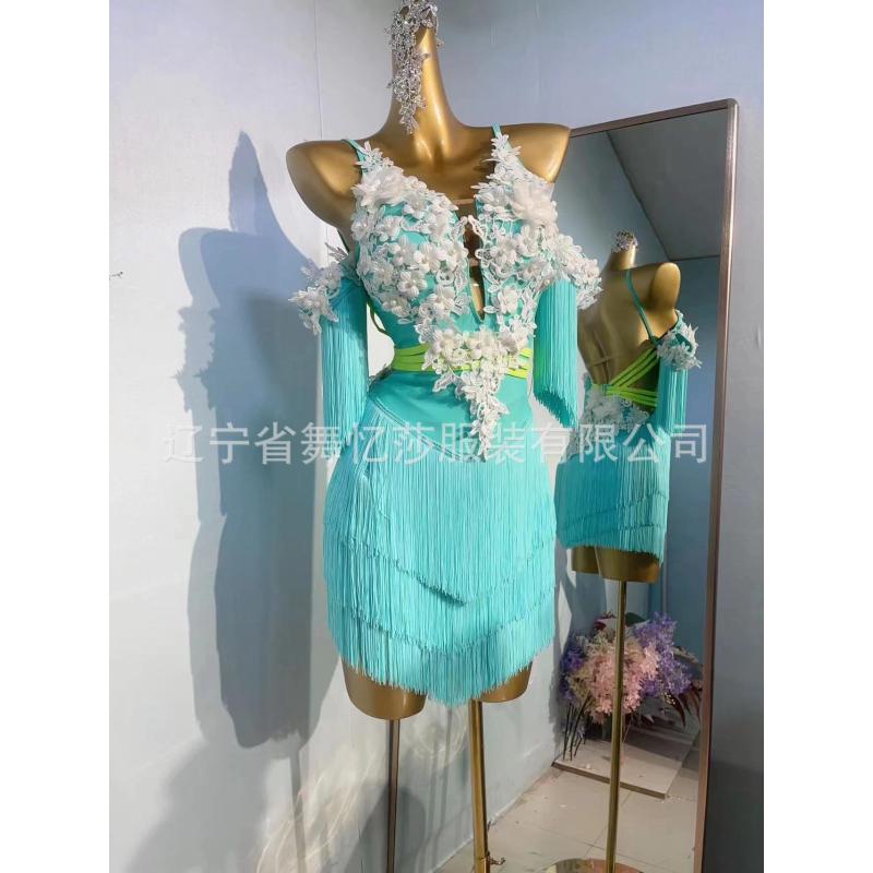 舞忆莎拉丁舞比赛花服2023新款拉丁舞服成人包邮服少儿童演出带钻