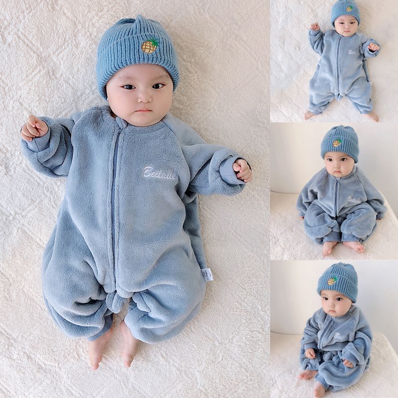 婴儿儿童连体秋冬加厚宝宝家居服衣服兰绒睡衣珊瑚保暖睡袋哈衣㤘