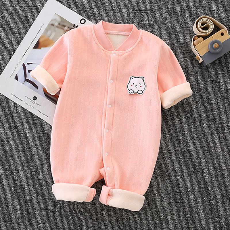 婴儿加绒连体衣加厚男女宝宝保暖哈衣长袖睡衣新生幼儿衣服秋冬㤘