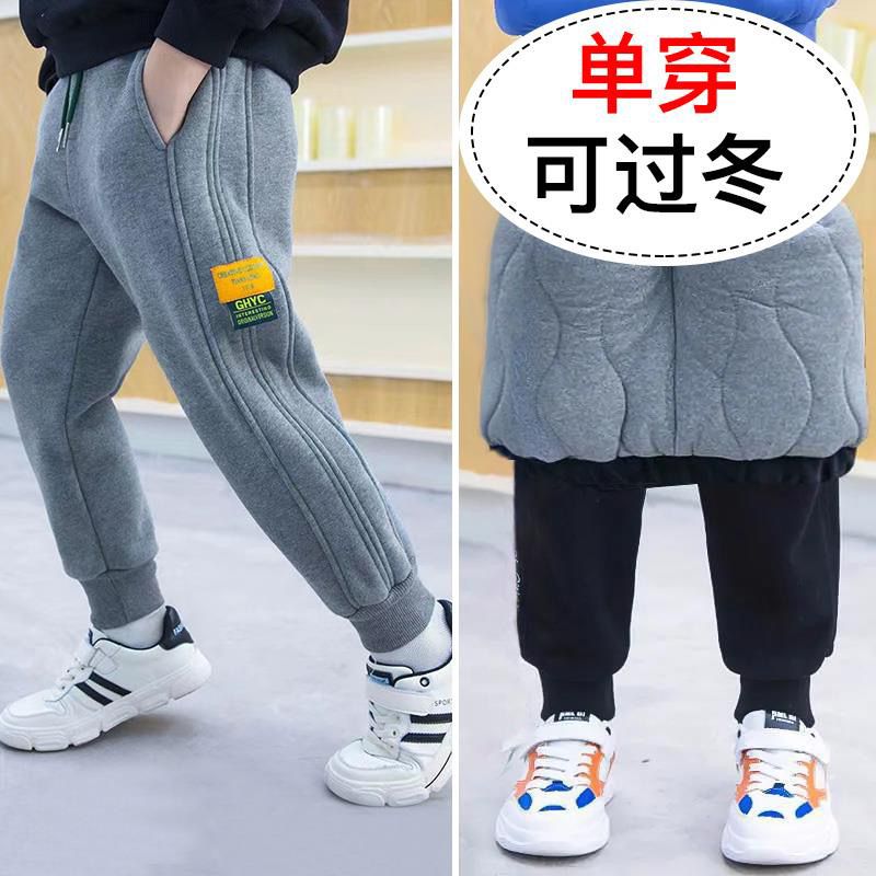 男童三层棉裤加绒加厚一条过冬中大童保暖裤子儿童运动裤外穿冬装