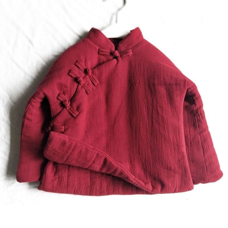 女童汉服棉袄过年喜庆宝宝装新年衣服唐装冬女孩棉衣中国风酒红色