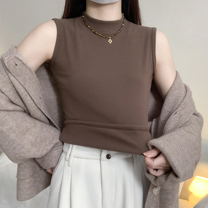 【两件装】新款百搭时尚保暖内搭日常通勤无袖磨毛小立领背心929