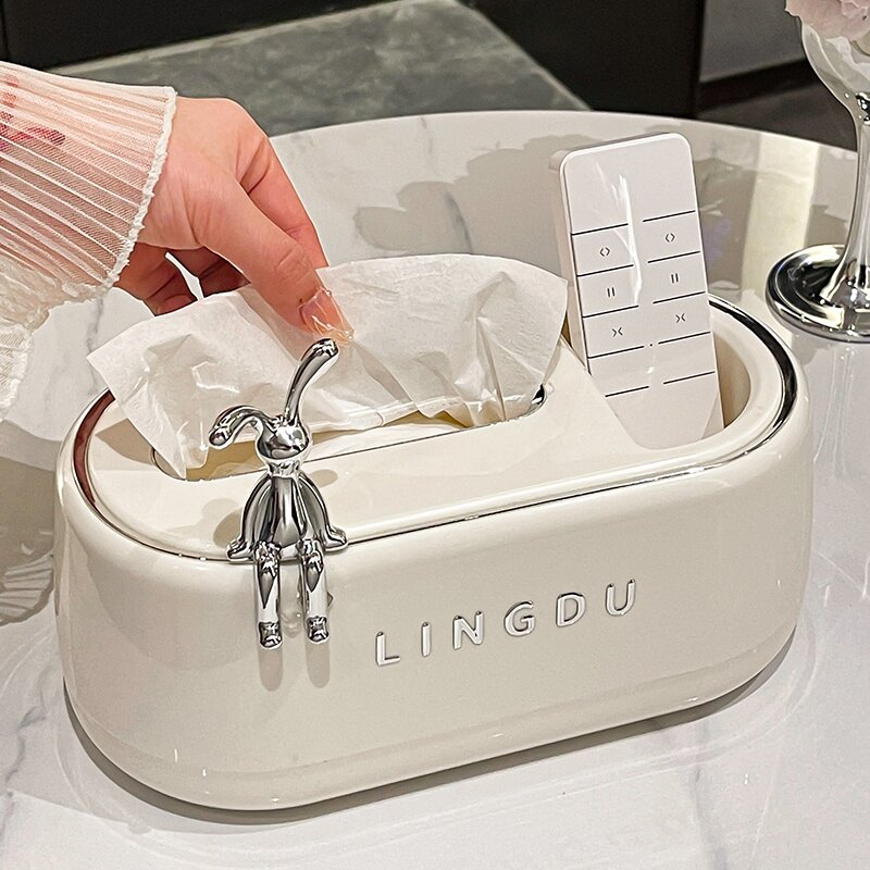 吉祥草奶油风纸巾盒家用客厅茶几餐厅创意多功能卧室桌面收纳盒子