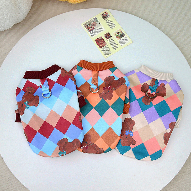 新款宠物衣服彩格子熊卫衣狗狗衣服泰迪比熊加绒幼犬衣服小狗衣服