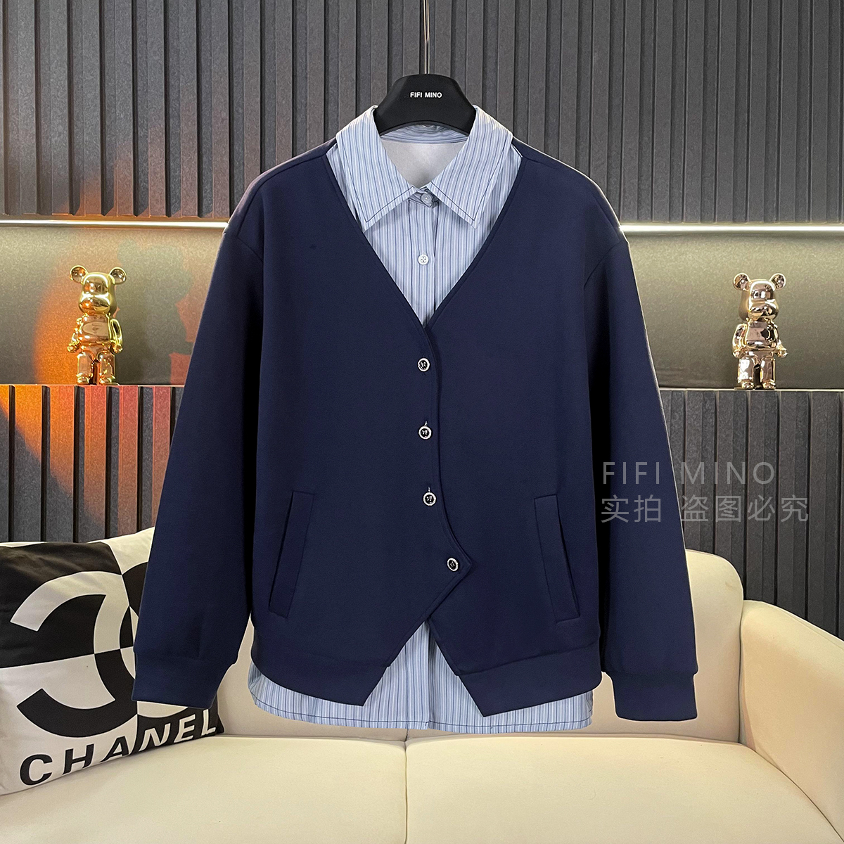 FIFI MNO 2025年秋冬新款假两件显瘦时尚百搭气质长袖卫衣女款 