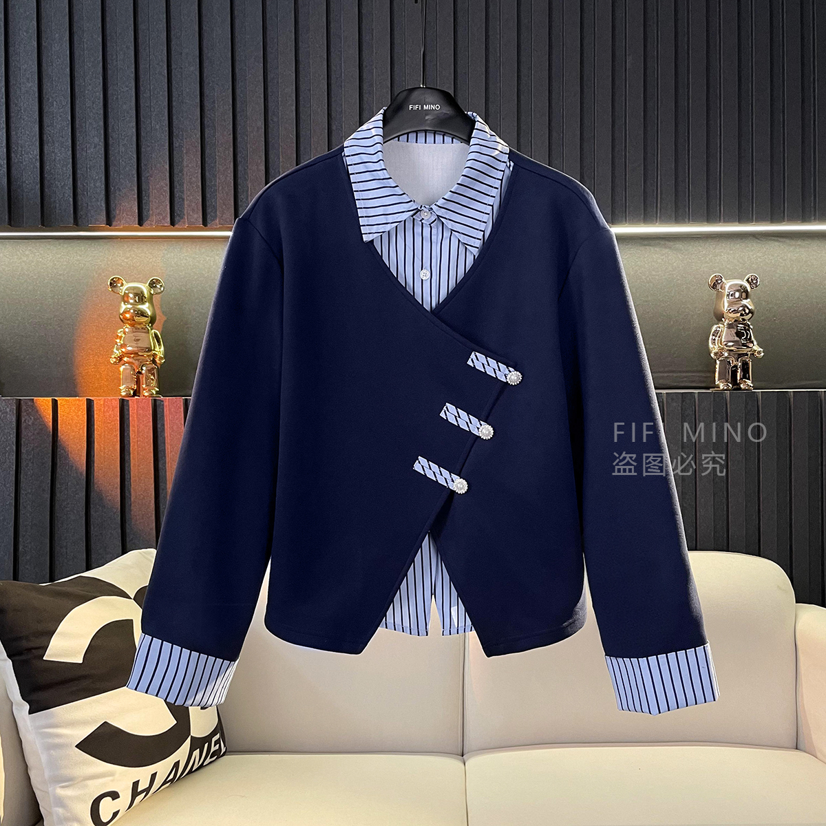 FIFI MNO 2025年秋冬新款盘扣假两件显瘦时尚百搭长袖卫衣女款 