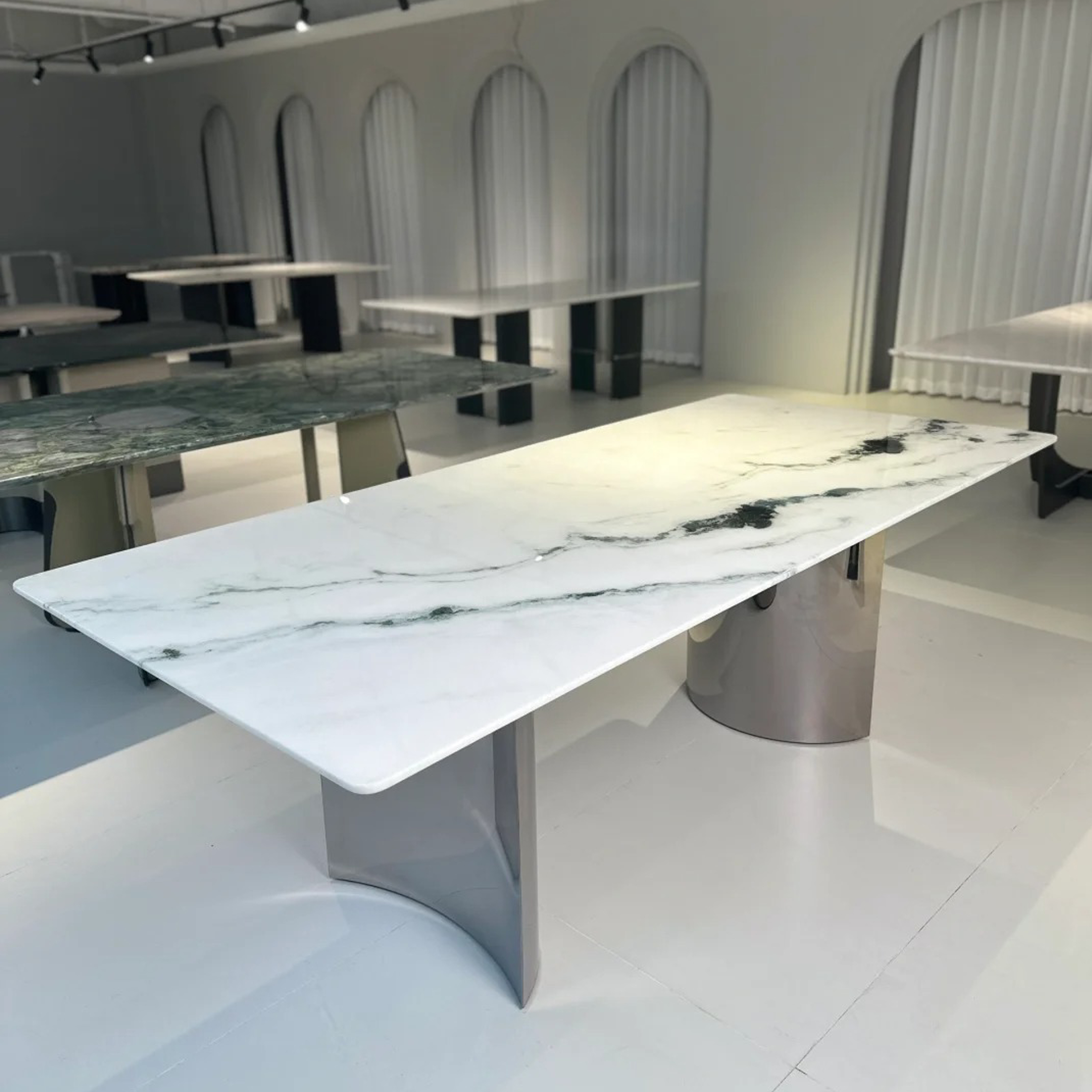 【熊猫白】巴西天然奢石高端意式欧式简约奢华餐桌茶几茶台桌家用桌