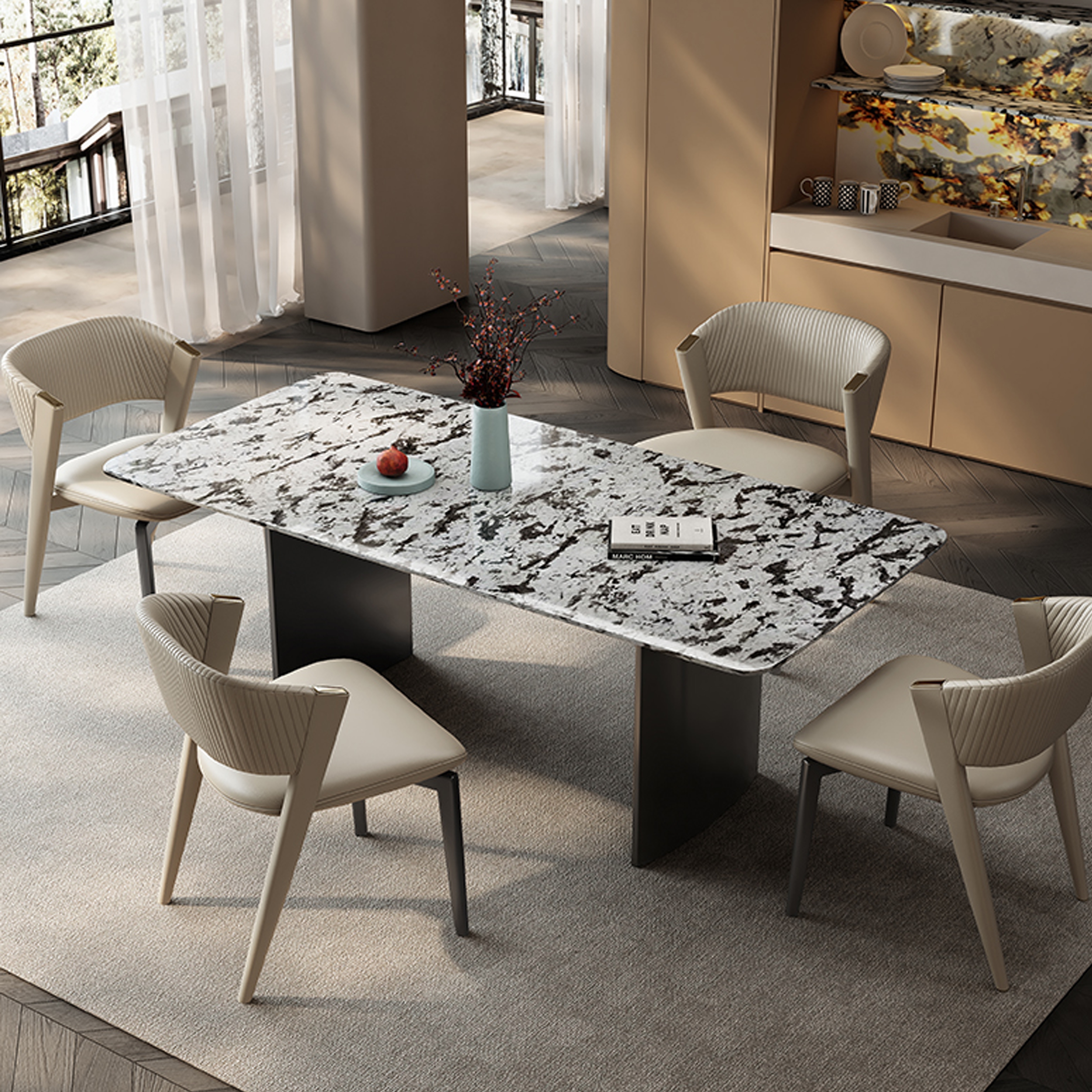 【雪山飞狐】巴西奢石餐桌高端意式奢华别墅餐桌茶几茶台背景墙玄关