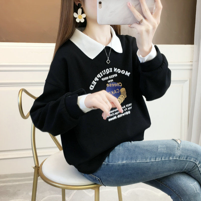 娃娃领卫衣女春秋季韩版宽松设计感小众薄款翻领polo衫上衣外套潮