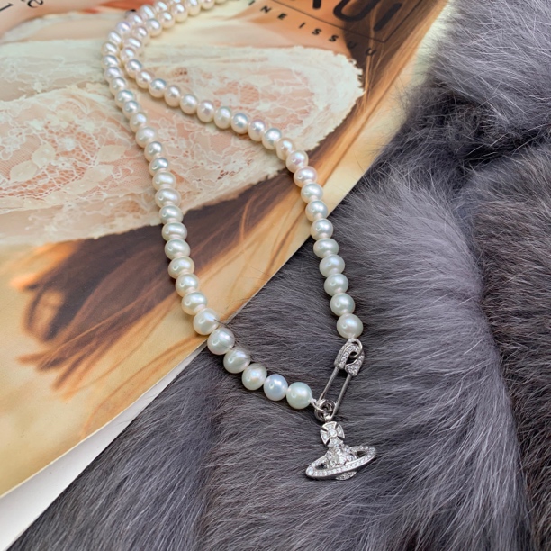 珍珠项链银S925镶嵌6-7mm淡水珍珠锁骨链 星球项链