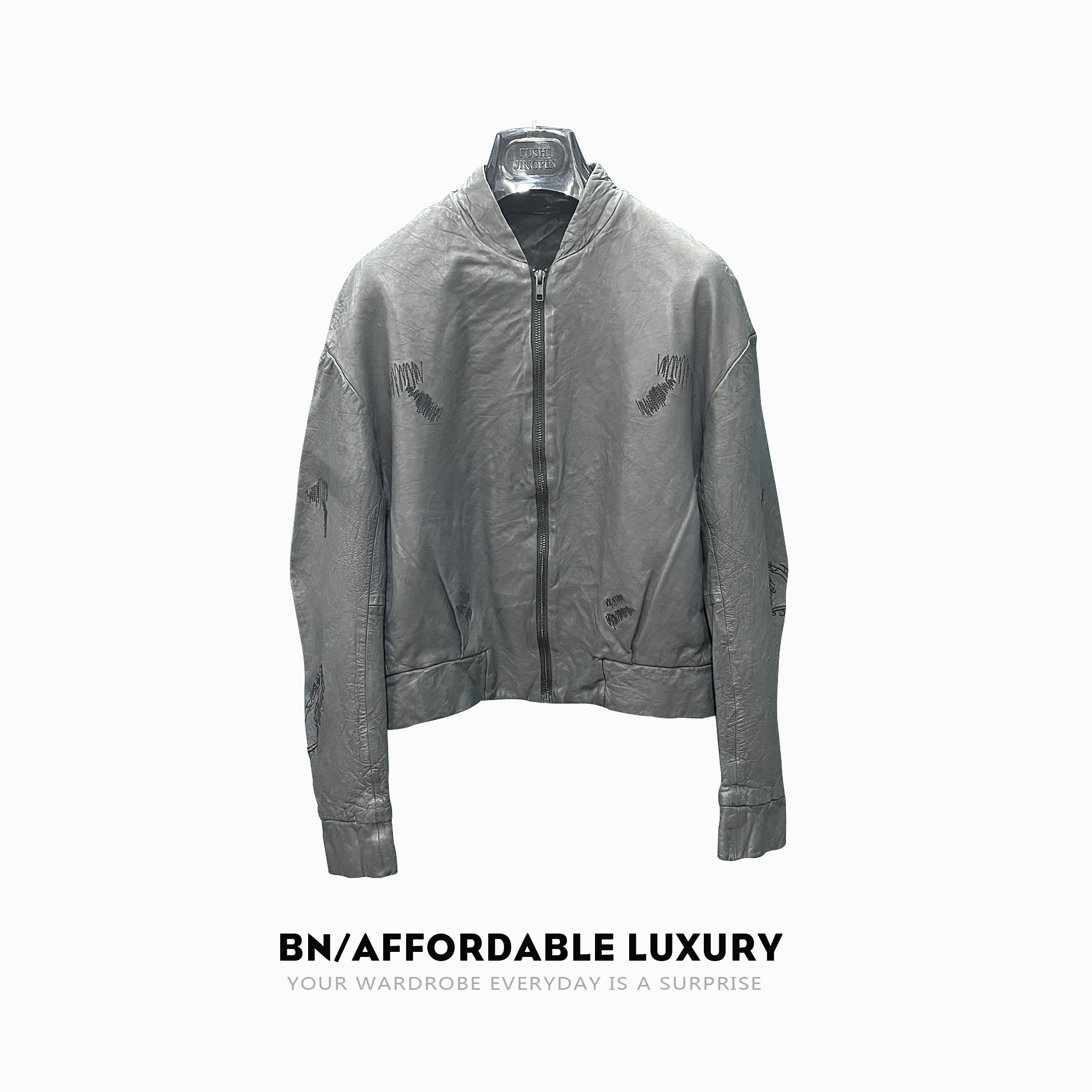 【BNcustom】Korea设计师款时尚潮牌短款百搭刺绣休闲皮/外套