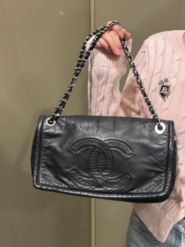 95新 Chanel/香奈儿 黑色大logo单肩包