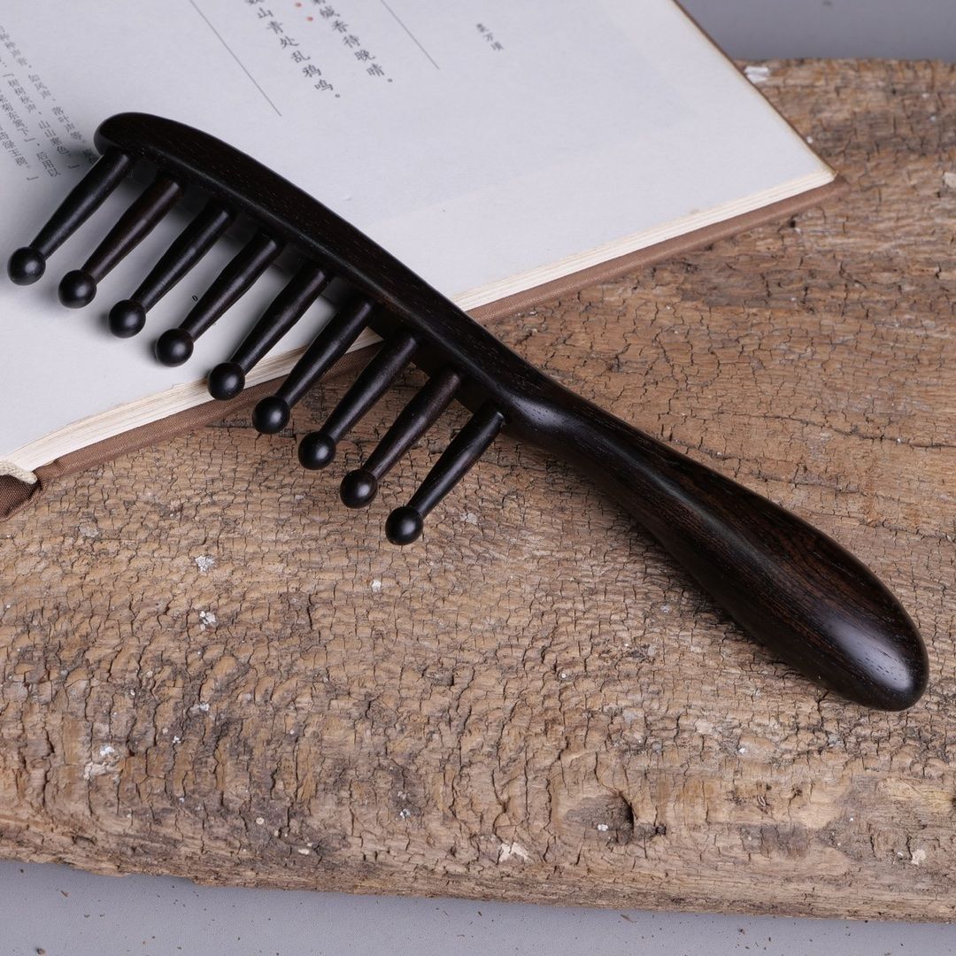 紫光檀手工插齿木梳按摩梳檀木梳高档礼品黑酸枝木梳子木质正品