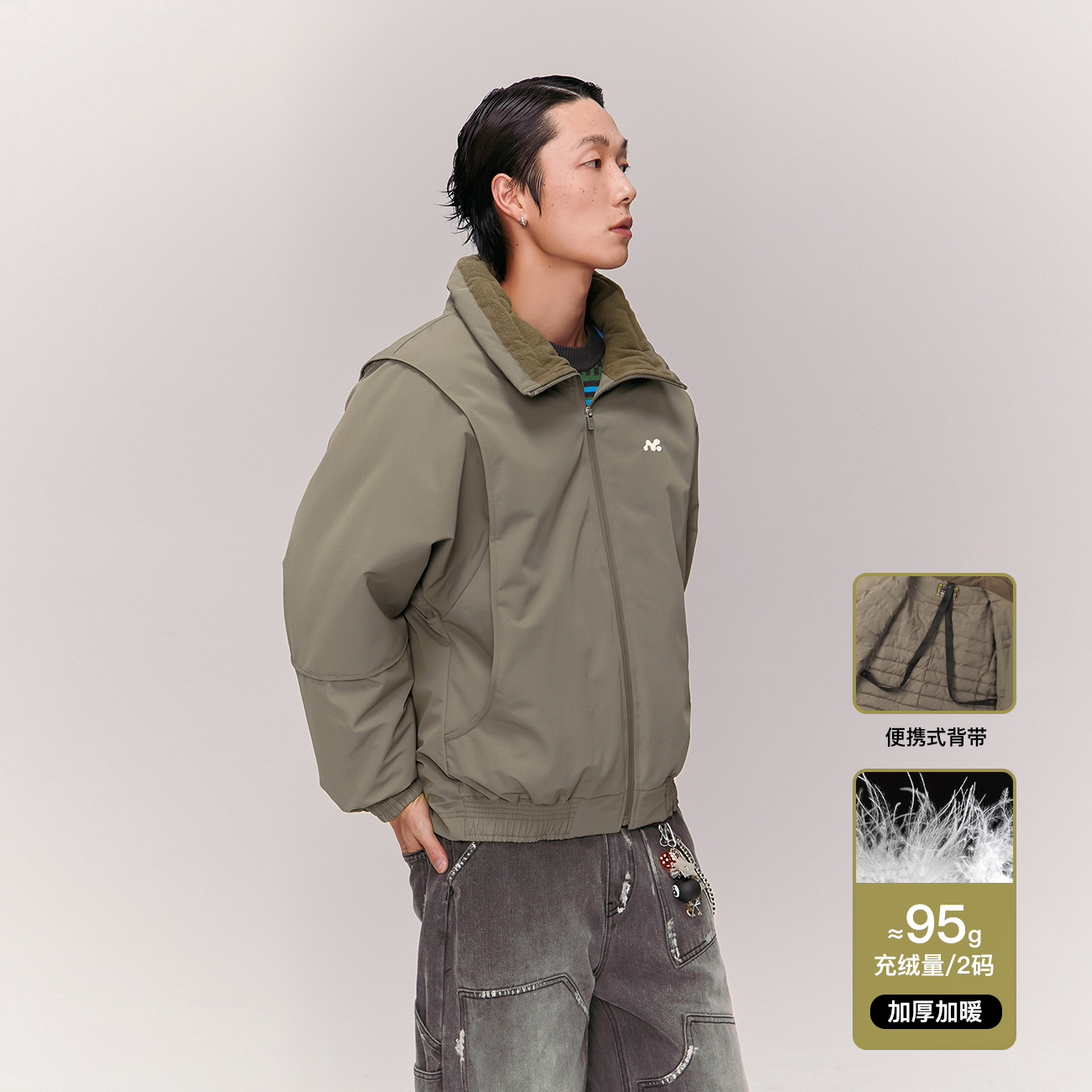 NO ONE ELSE美式复古女装男女冬季高领外套字母印花90鸭绒羽绒服