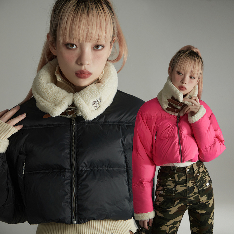 NO ONE ELSE防寒热力复古保暖外套女90白鸭绒长袖短款翻领羽绒服