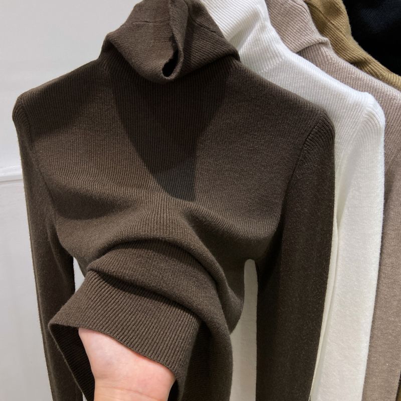 2025秋冬堆堆领打底衫女新款内搭针织衫高领上衣修身套头软糯毛衣