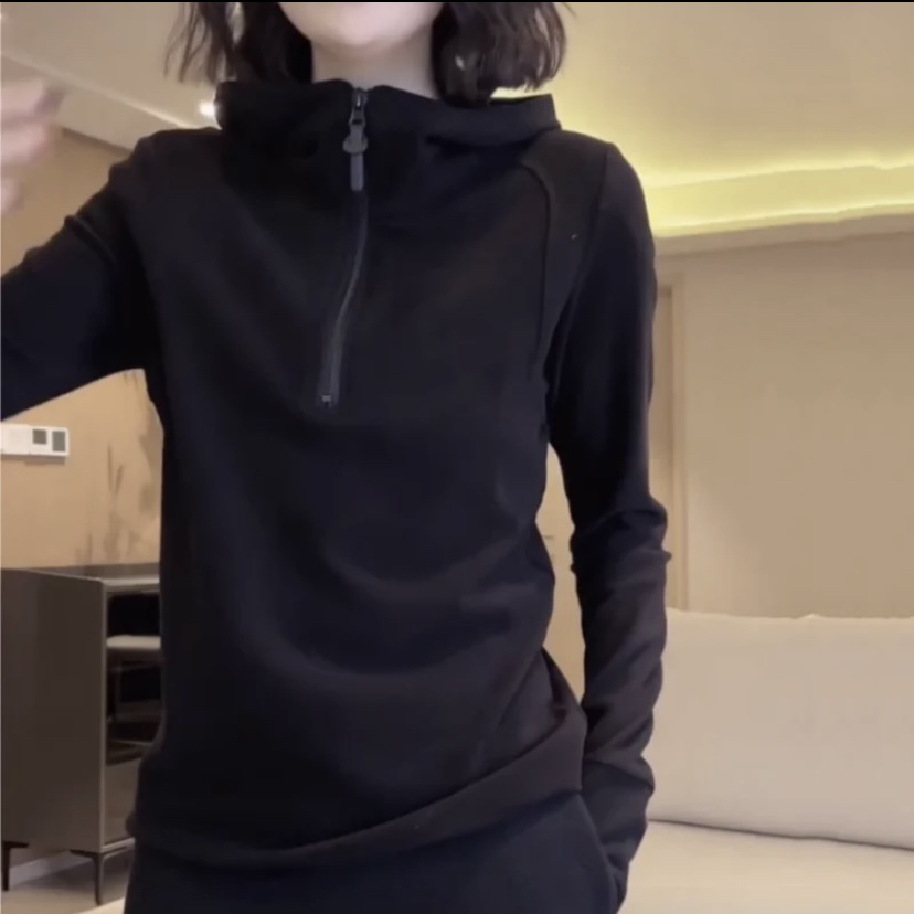 韩系半拉链纯色连帽磨毛卫衣2024秋季新款休闲显瘦绒衫