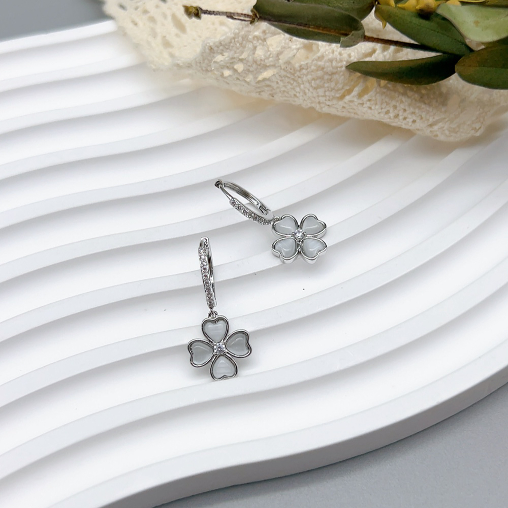 铜合金仿水晶耳饰 01114 好啊商店 幸运草耳扣-银色