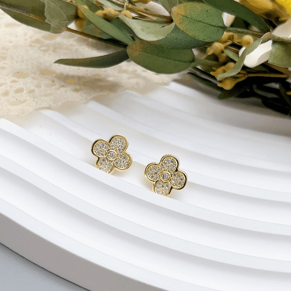 铜合金仿水晶耳饰 银针 00959 好啊商店 幸运草水J耳钉-金色