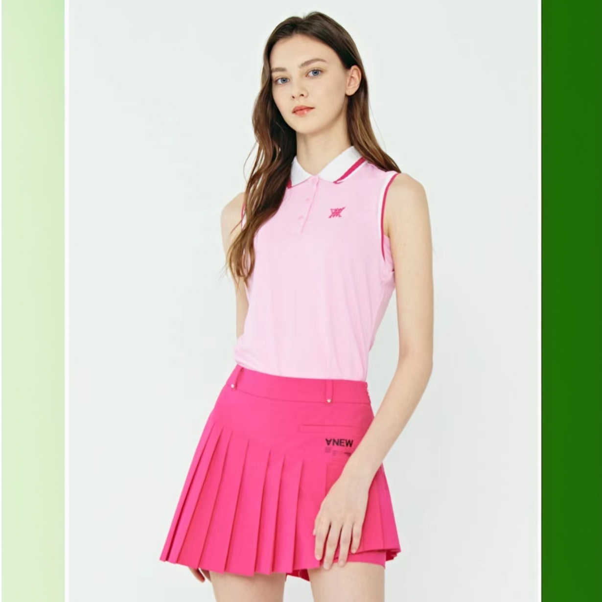 A*W家新款女士高尔夫短裙/不规则长度百褶/多处印花＋铆钉时尚百搭