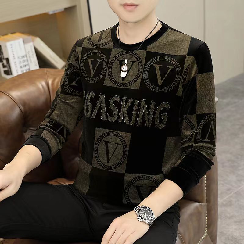 2023新款秋冬青年休闲时尚潮流套头圆领男士长袖卫衣打底高端T恤