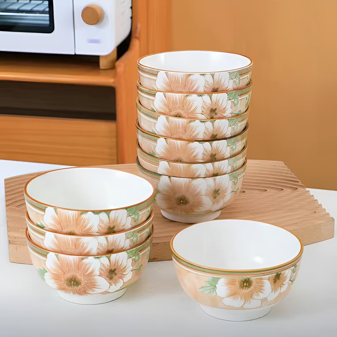 西邮哥【2个装/4个装】山茶花陶瓷米饭碗泡面碗汤碗吃饭碗陶瓷餐具