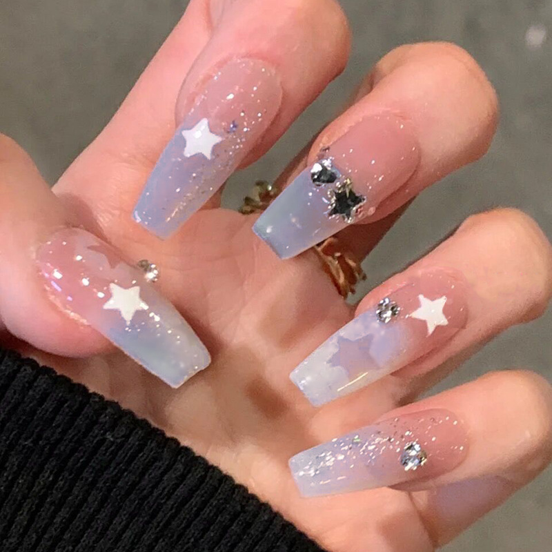 冰透星星穿戴甲钻款指甲贴片辣妹美甲片镂空假指甲美甲贴片成品甲