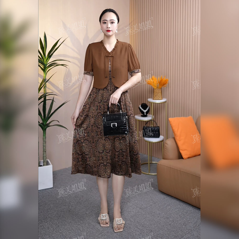 夏季凉快透气碎花连衣裙高贵上档次时尚减龄显瘦妈妈装女装中长款