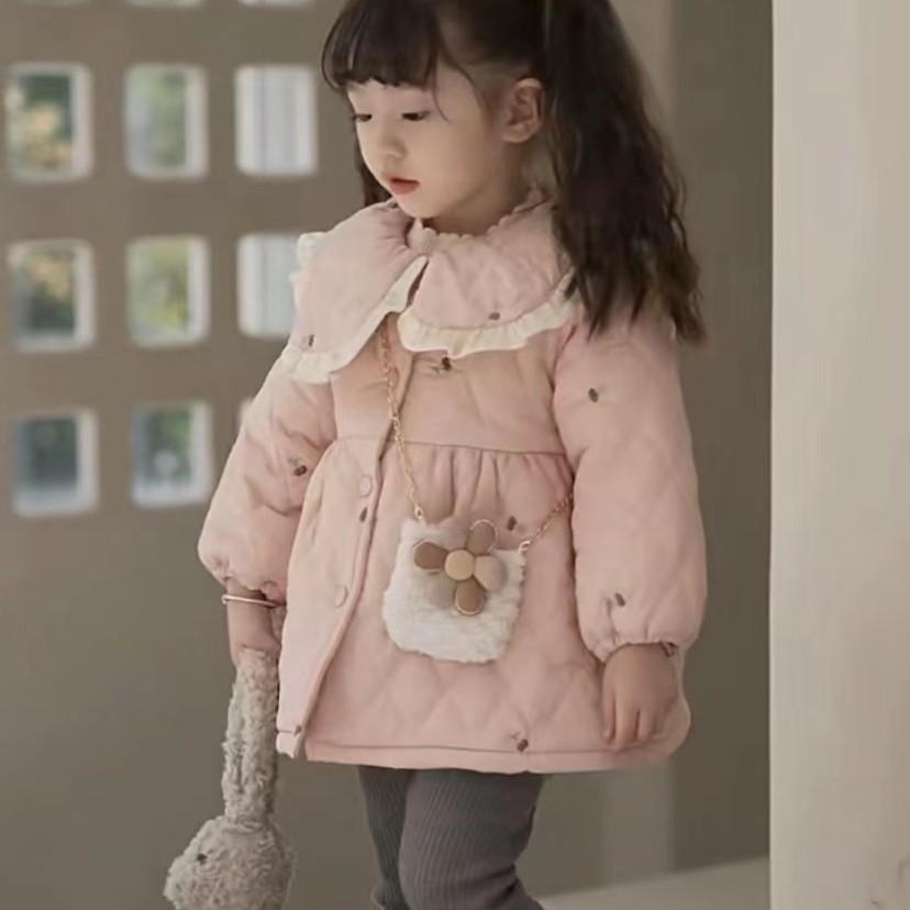 女童棉服外套冬装款洋气加绒夹棉上衣冬季儿童保暖棉衣W-W-D45