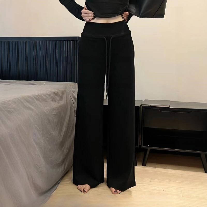 百搭抽绳设计休闲阔腿裤卫裤女秋季新款宽松高腰显瘦直筒拖地长裤