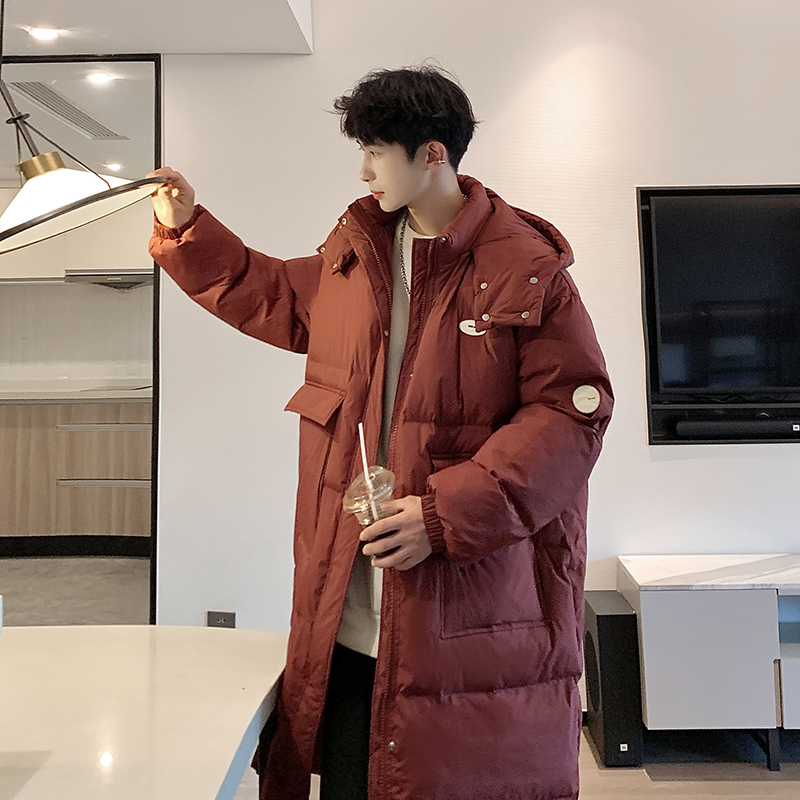冬季男式长款连帽加厚棉衣加大码宽松休闲情侣款棉服防风保暖棉袄