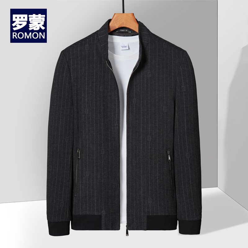 罗蒙男装外套中老年男士爸爸春秋季立领秋冬休闲宽松夹克中年上衣