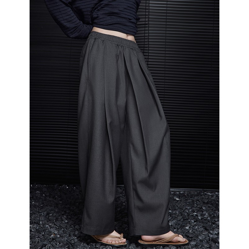 moment灰色宽松阔腿西裤女2025秋季新款高腰垂感慵懒风休闲