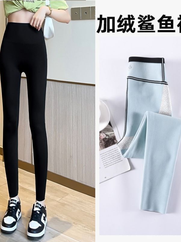 芭比鲨鱼裤女外穿加绒加厚高腰收腹提臀秋冬季高弹紧身保暖打底裤