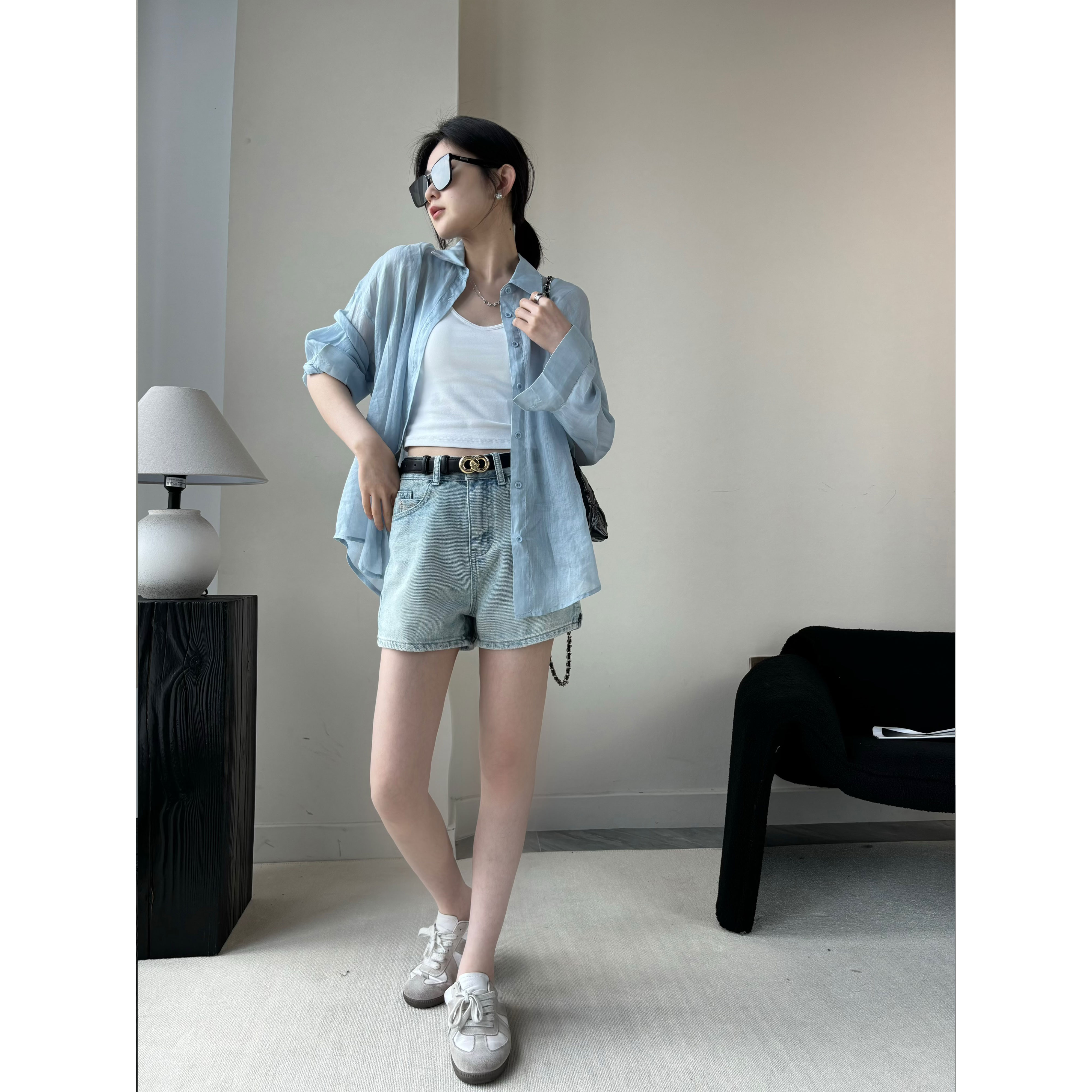 吸汗透气极简风宽松百搭衬衣防晒长袖衬衫女夏