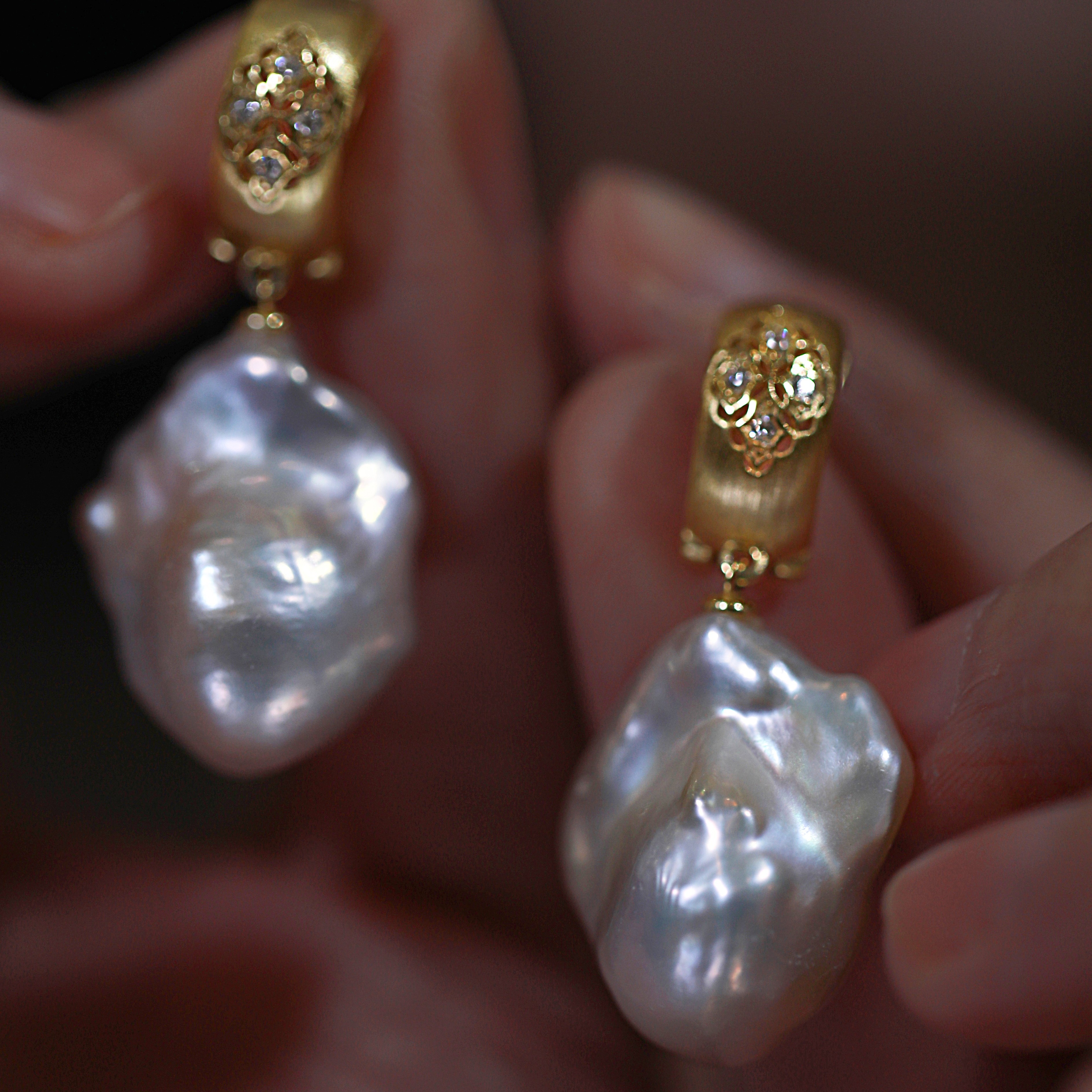 JUNNMU新中式巴洛克珍珠耳坠925银拉丝工艺耳扣多样性发货发一