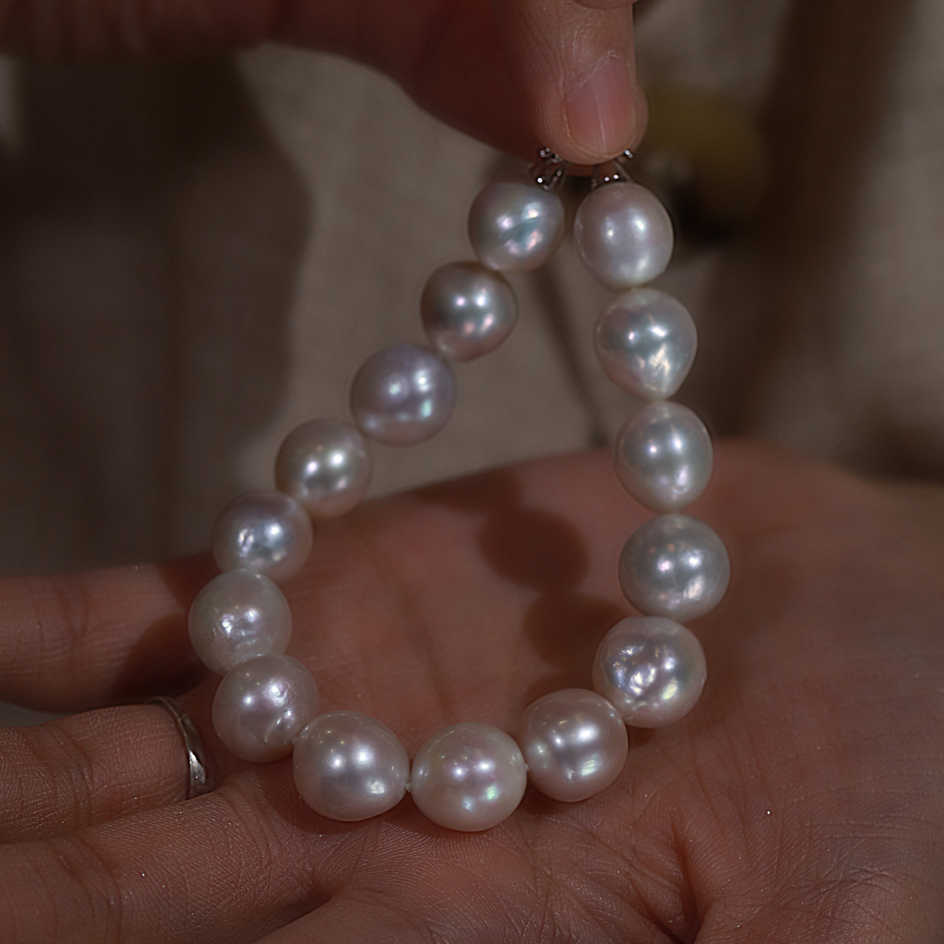 JUNMU圆形巴洛克珍珠手链925银扣11-13mm多样性发货发一