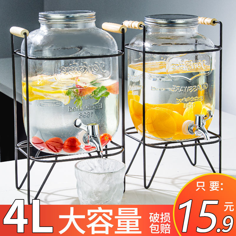 夏季冰凉酒壶可乐桶泡酒专用瓶带龙头5斤10斤家用外带加厚玻璃瓶