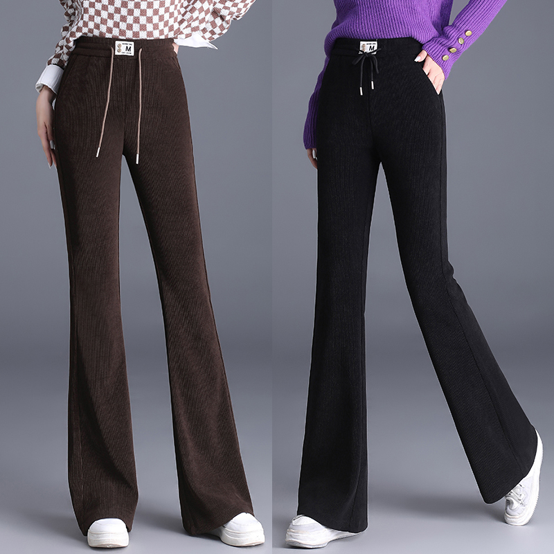 巨帛秋冬欧棉绒喇叭裤松紧腰女裤休闲裤垂感时尚新款显瘦微喇裤子