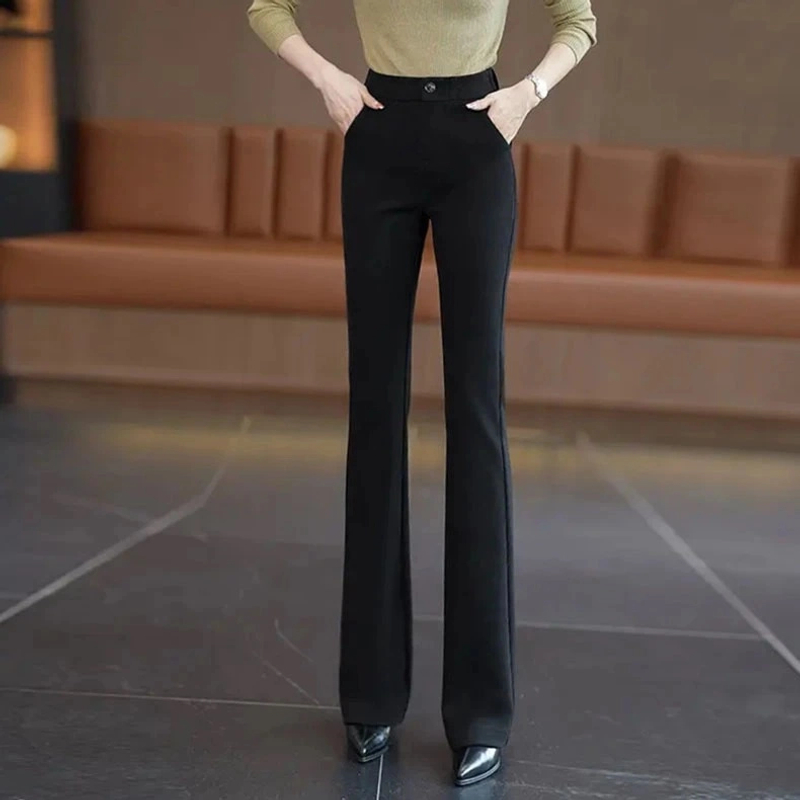 巨帛早春微喇裤女新款2025新款女裤加厚喇叭裤休闲裤子松紧腰长裤